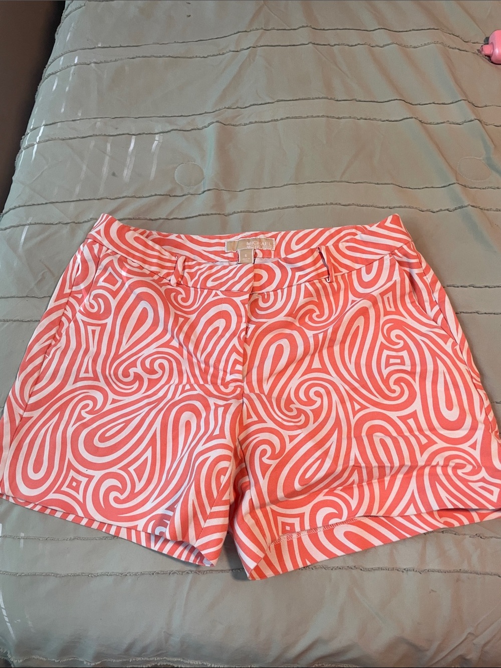 Michael Kors Coral and White Swirl Print Bermuda Shorts - Picture 3 of 5